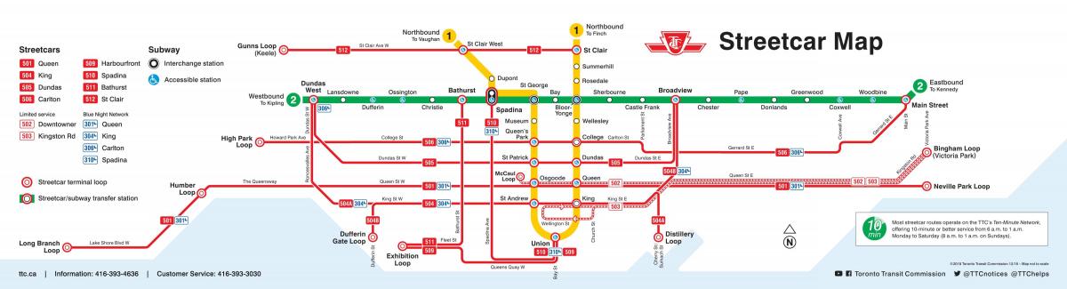 Mapa de las estaciones de tranvía de Toronto